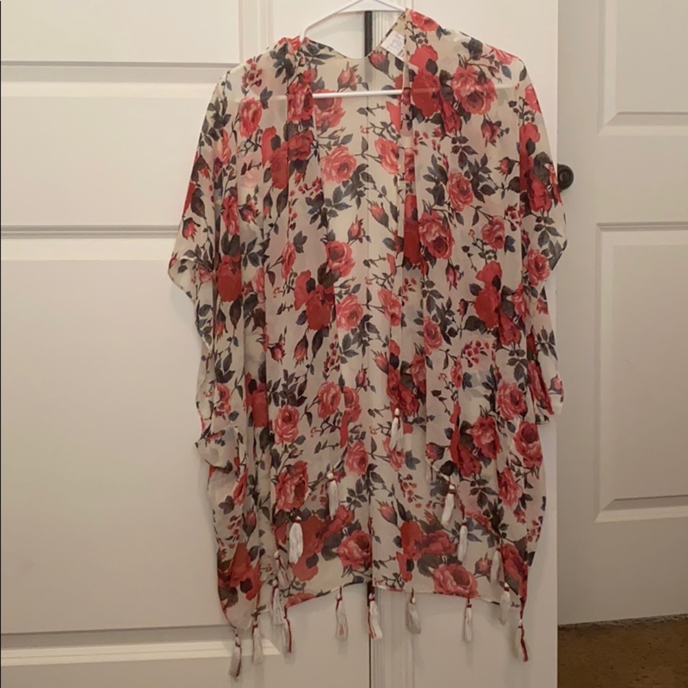 Floral Fringed Kimono Cardigan